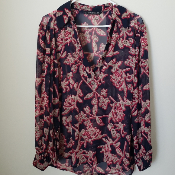ZARA FLORAL COLLAR BLOUSE - Picture 1 of 7